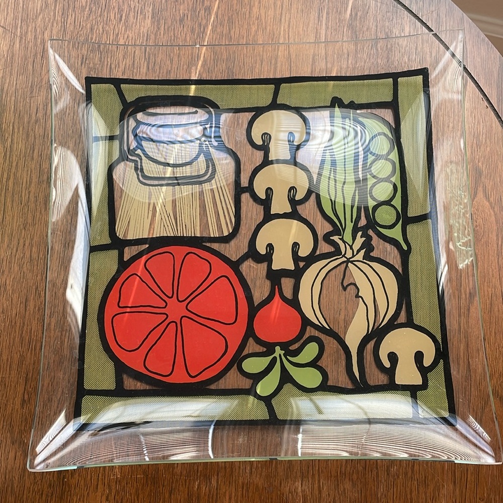 Vintage Retro Glass Serving Tray Vegetables Mod